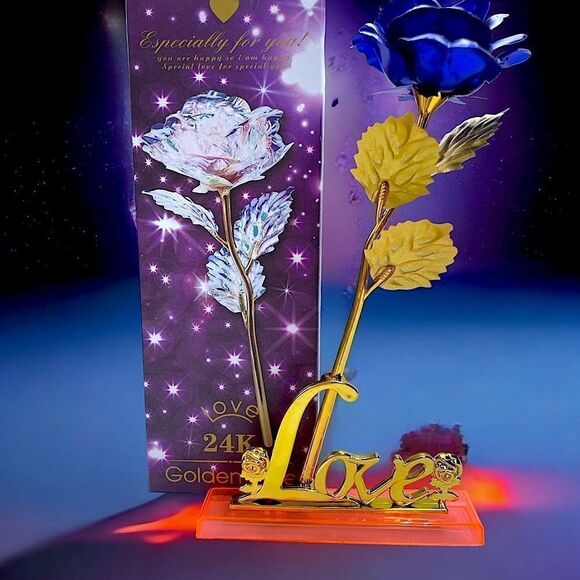 24K l Forever Blue Rose l LOVE l Box & Stand l New - Picture 8 of 8
